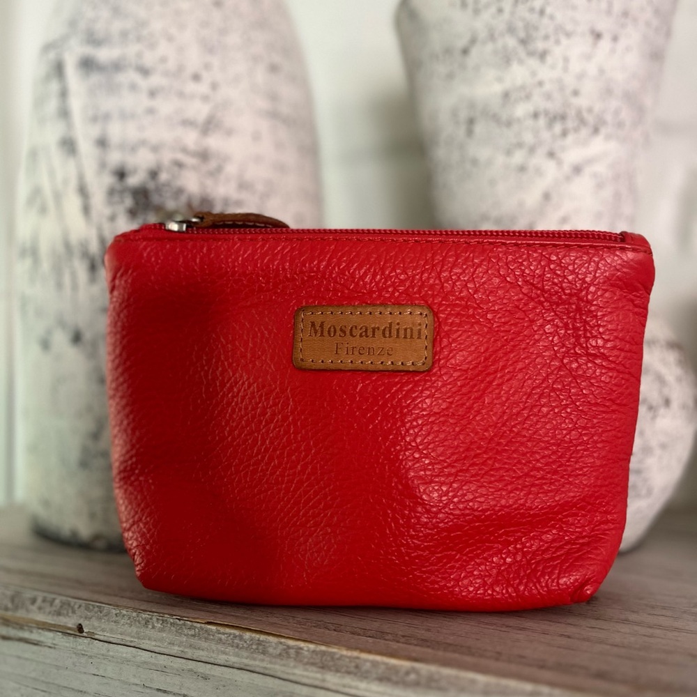 Moscardini Firenze Red Leather Cosmetic Pouch